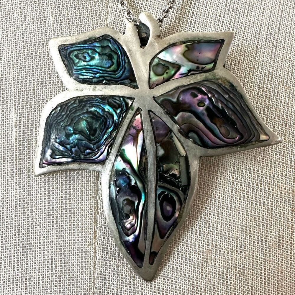 Vintage Alpaca Mexico   Silver tone   Leaf Brooch/pendant necklace